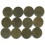 Набор монет СССР (12 шт): 1 копейка 1968-1987.