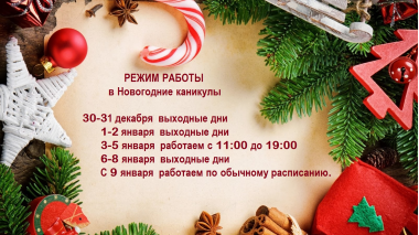 Режим работы в Новогодние каникулы!