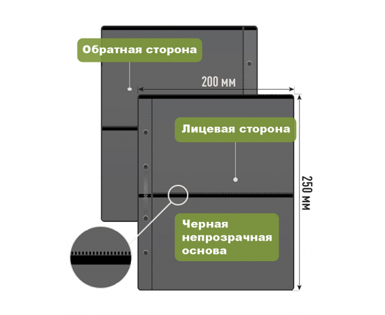Лист Optima "Стандарт" (черный двухсторонний), на 4 ячейки. АльбомМонет